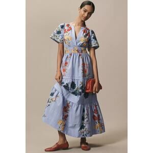 Anthropologie Light Blue Floral Maxi Dress